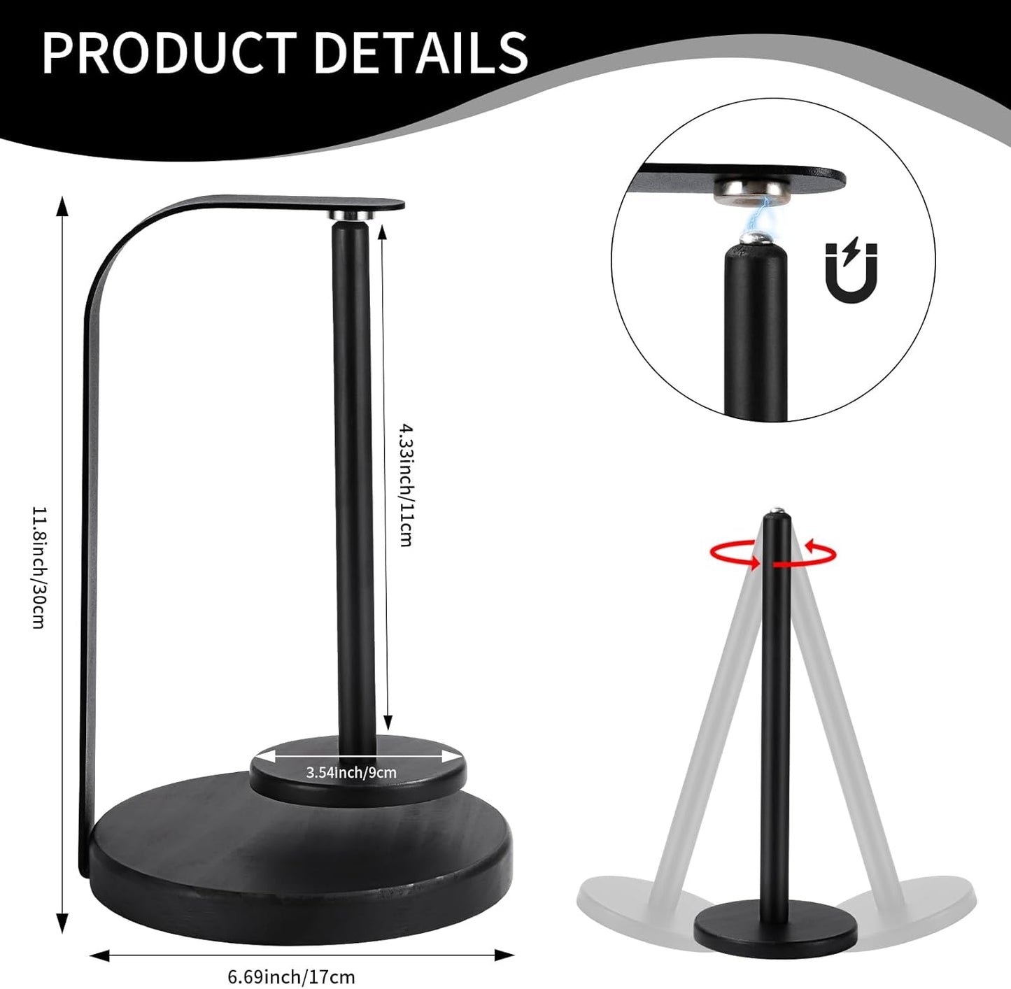 Magnetic Spinning Yarn Holder – Rotating Metal Yarn Organizer Stand for Knitting & Crochet, Black