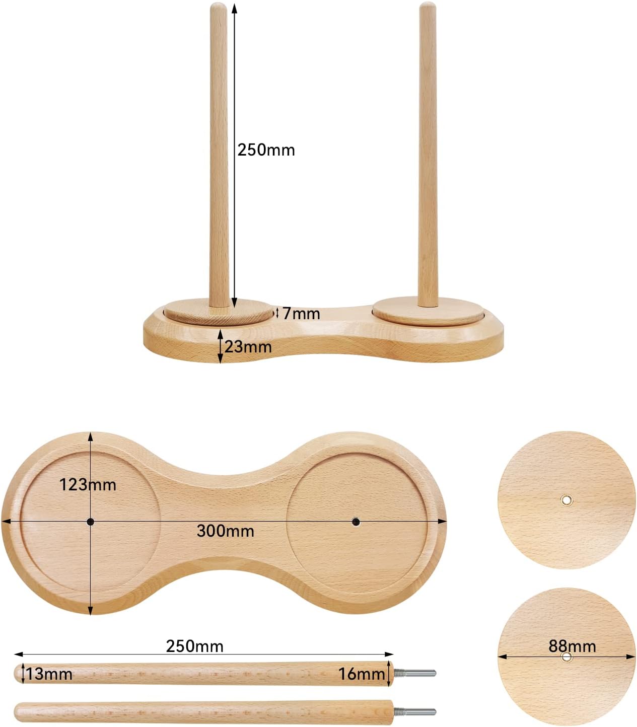 Dual-Spindle Wooden Yarn Holder|Rotating Yarn Ball Winder Stand for Crochet & Knitting|Natural Wood Base|For Two Skeins or Cakes