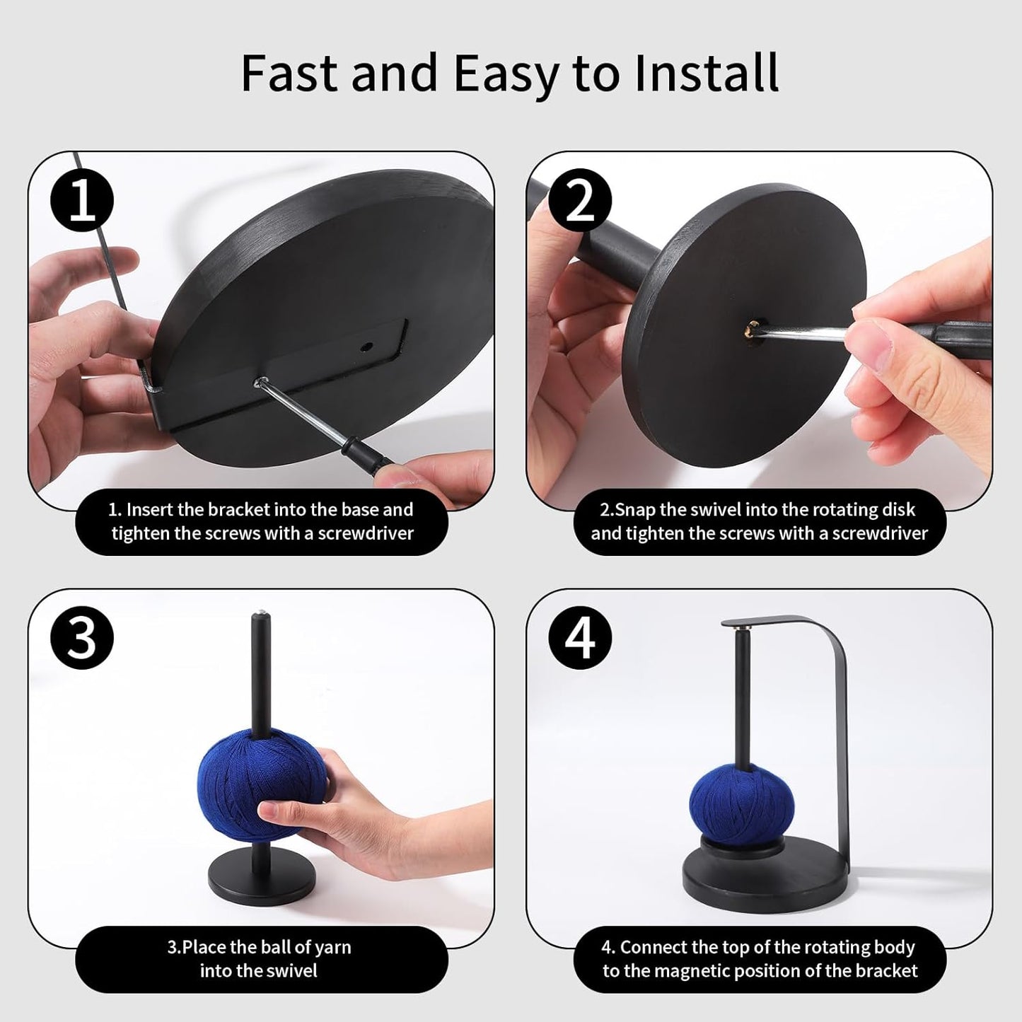 Magnetic Spinning Yarn Holder – Rotating Metal Yarn Organizer Stand for Knitting & Crochet, Black