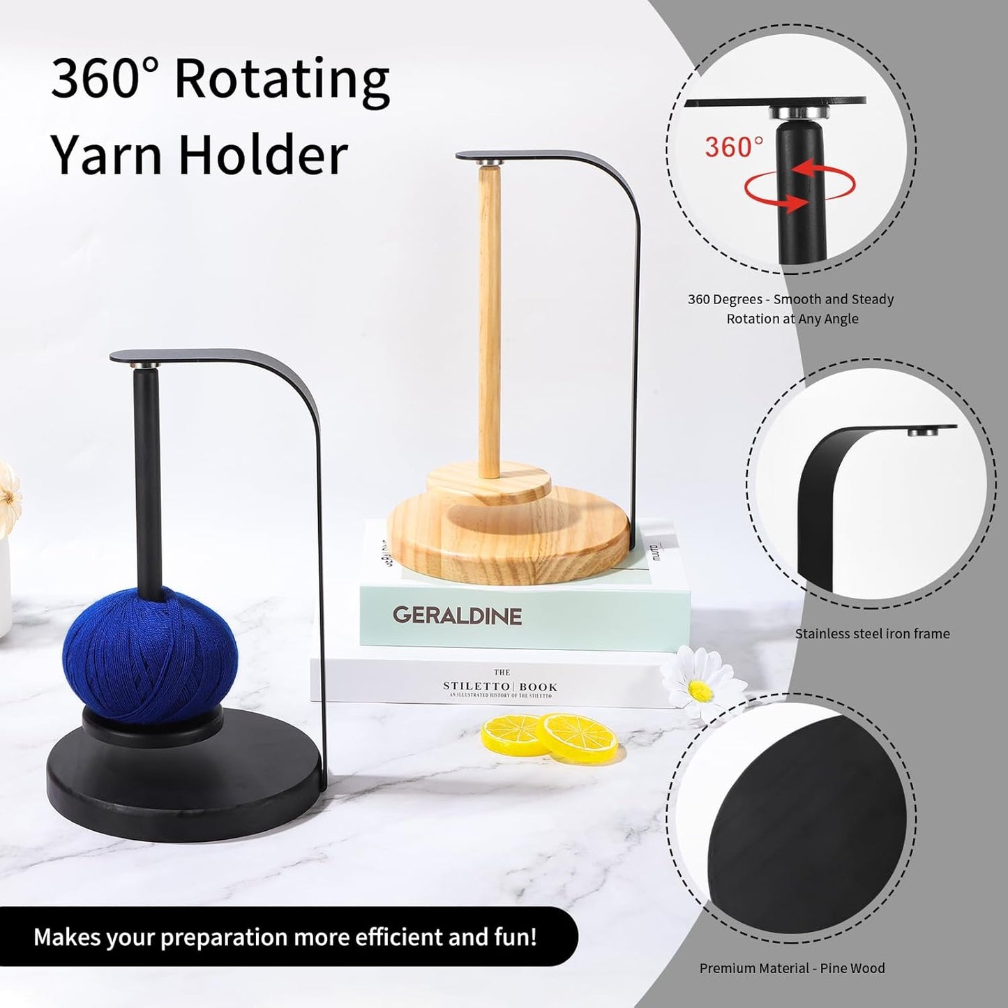 Magnetic Spinning Yarn Holder – Rotating Metal Yarn Organizer Stand for Knitting & Crochet, Black