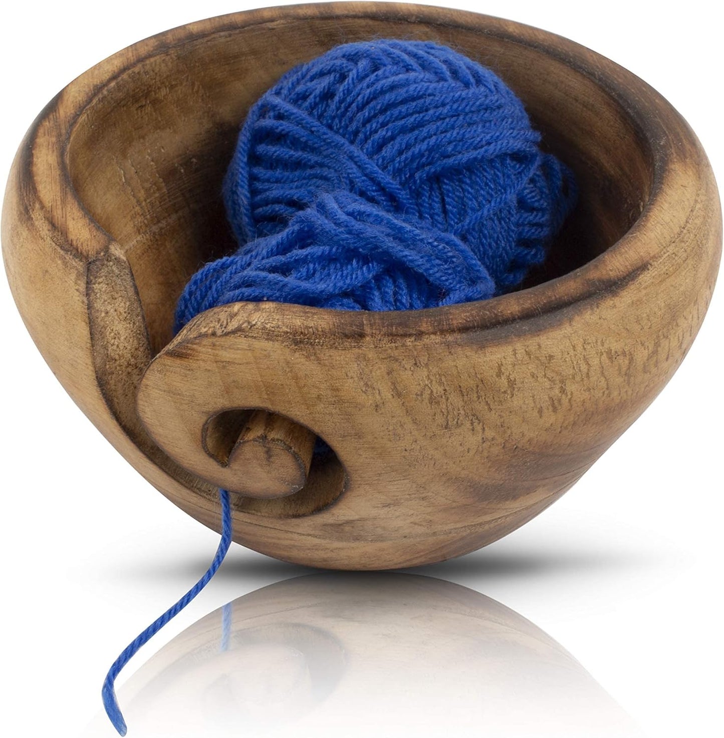 Hand-Carved Wooden Yarn Bowl – Knitting & Crochet Yarn Holder with Swirl Slot, Anti-Tangle Craft Organizer