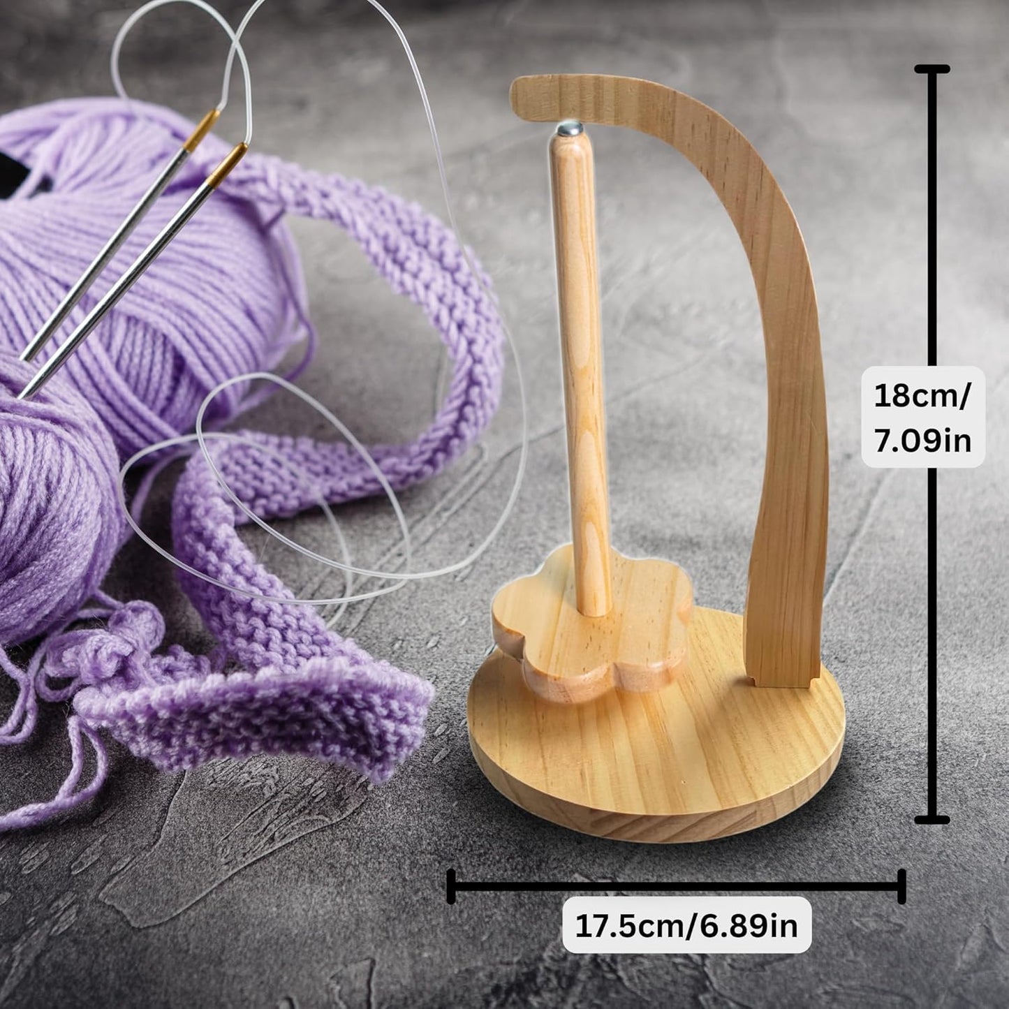 Wooden Flower Yarn Holder Stand – Rotating Crochet Yarn Organizer for Knitting and Crafting