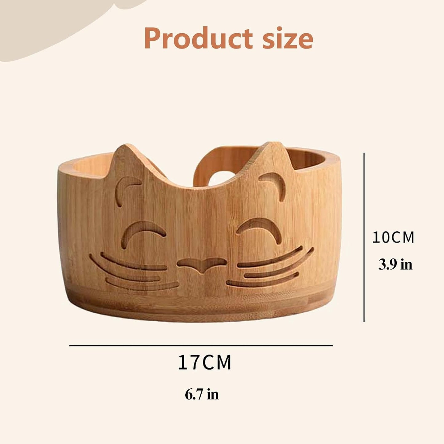 Cat-Shaped Bamboo Yarn Bowl – Cute Knitting & Crochet Yarn Holder with Slotted Yarn Guide, Handmade Craft Organizer