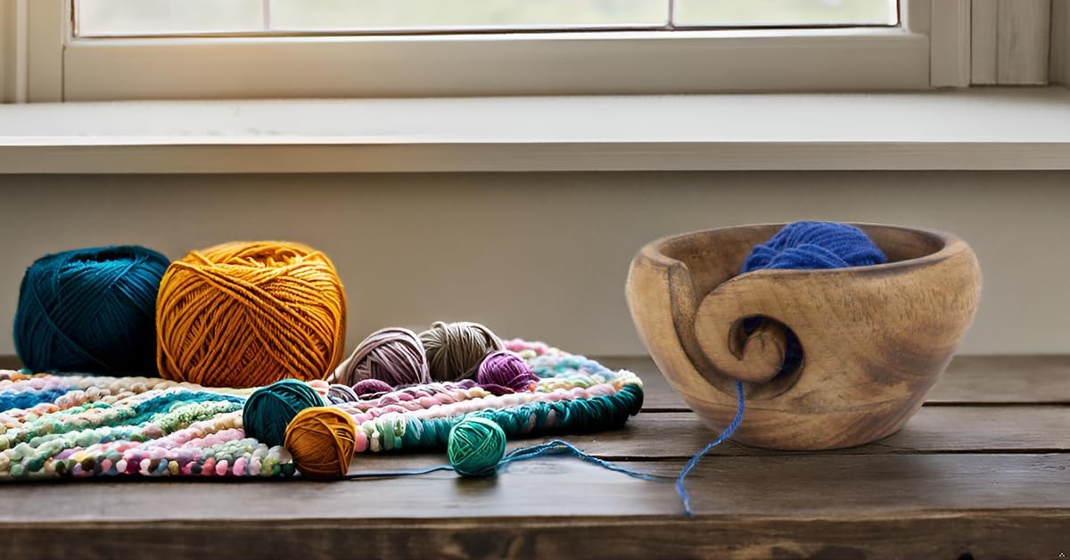Hand-Carved Wooden Yarn Bowl – Knitting & Crochet Yarn Holder with Swirl Slot, Anti-Tangle Craft Organizer