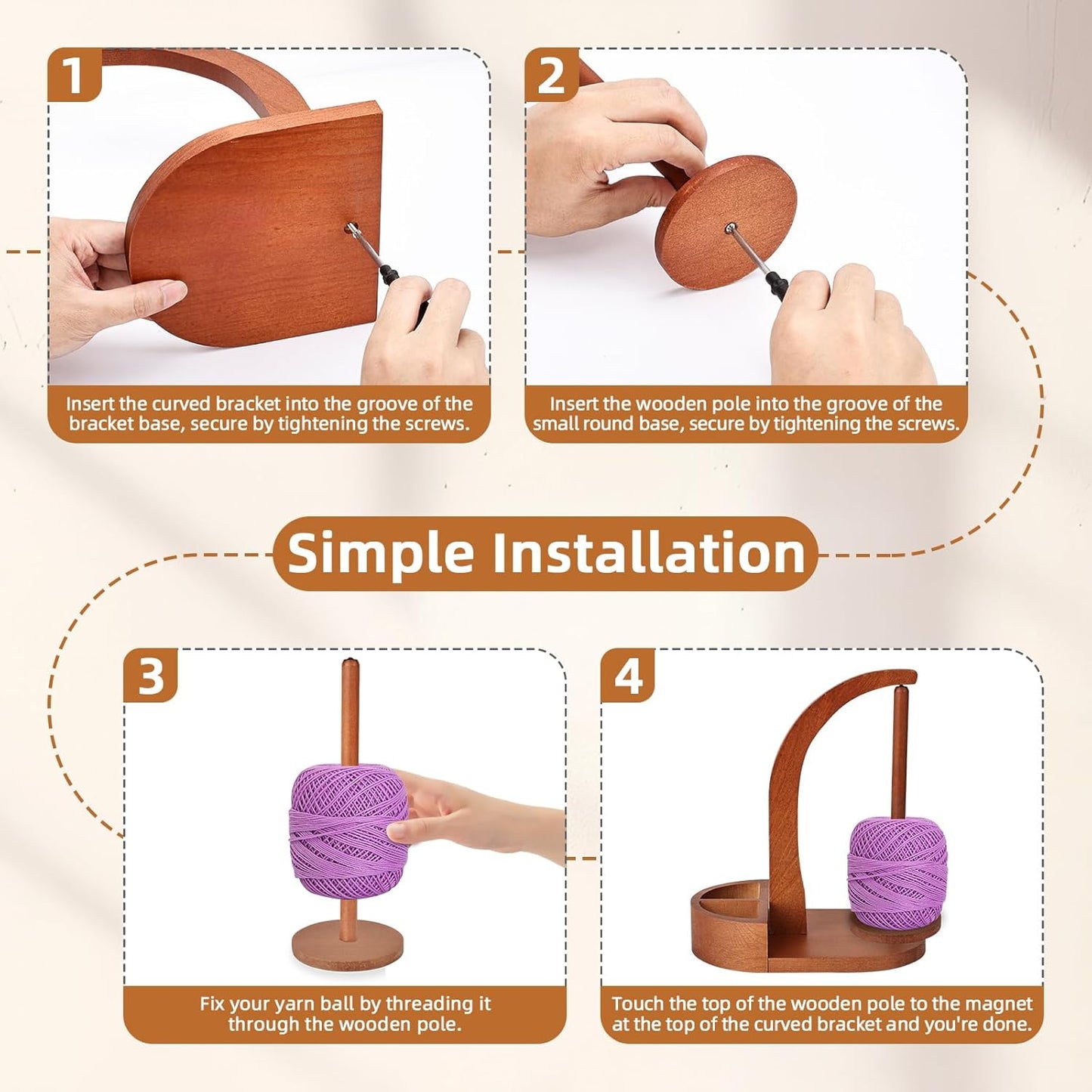 Product Name: Multifunctional Wooden Yarn Holder with 360° Rotating Spindle