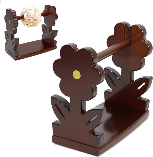 Vintage Wooden Yarn Holder with Floral Design – Multi-Yarn Compatible Organizer Stand for Knitting & Crochet