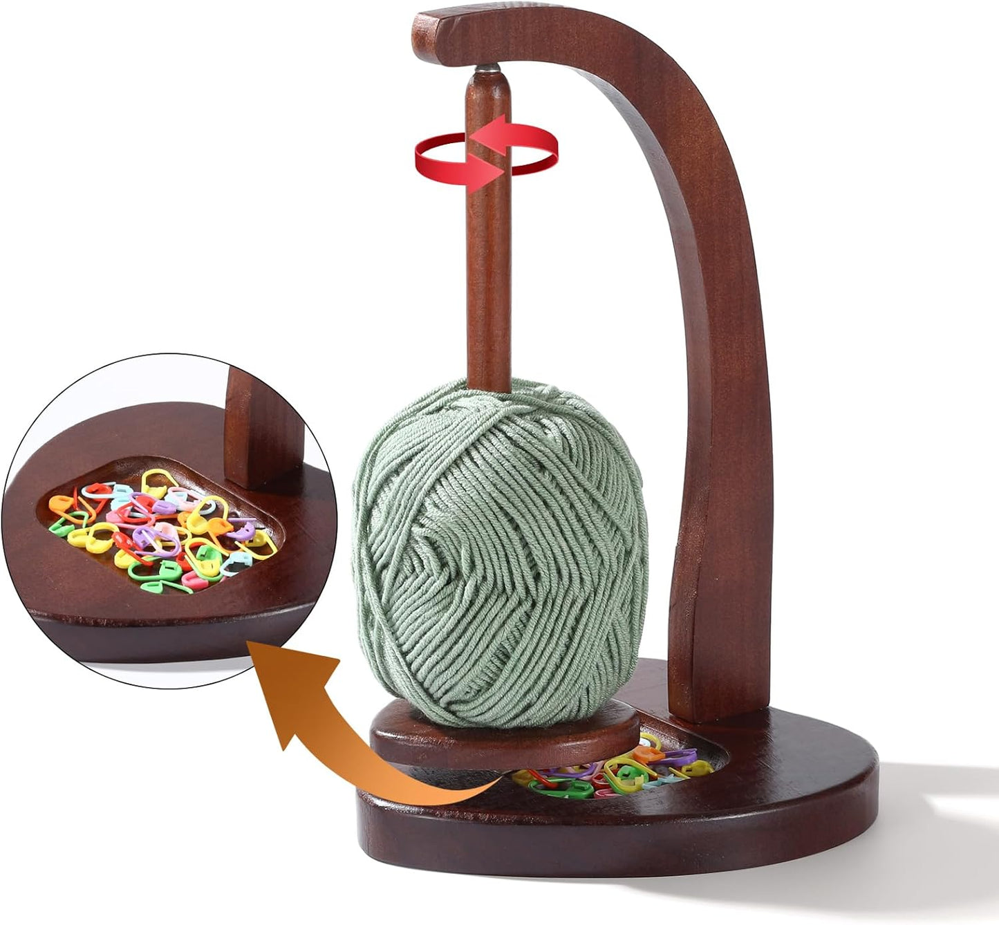 Wooden Yarn Holder with 360° Rotation – Spinning Yarn Stand for Crochet & Knitting, Solid Wood Wool Dispenser (Approx. 11” Tall)