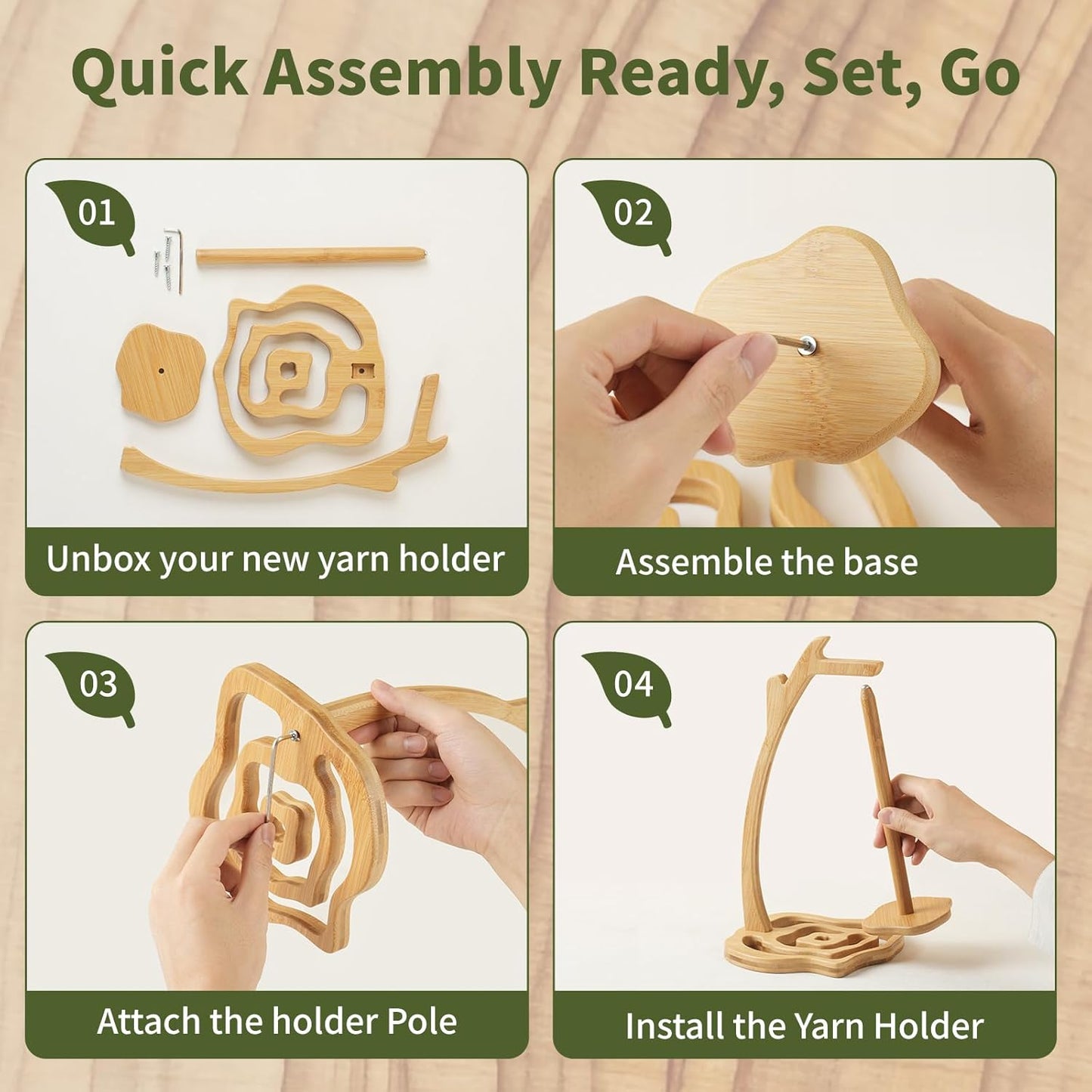 Detachable Bamboo Yarn Holder – Spinning Yarn Organizer Stand for Knitting & Crochet Projects