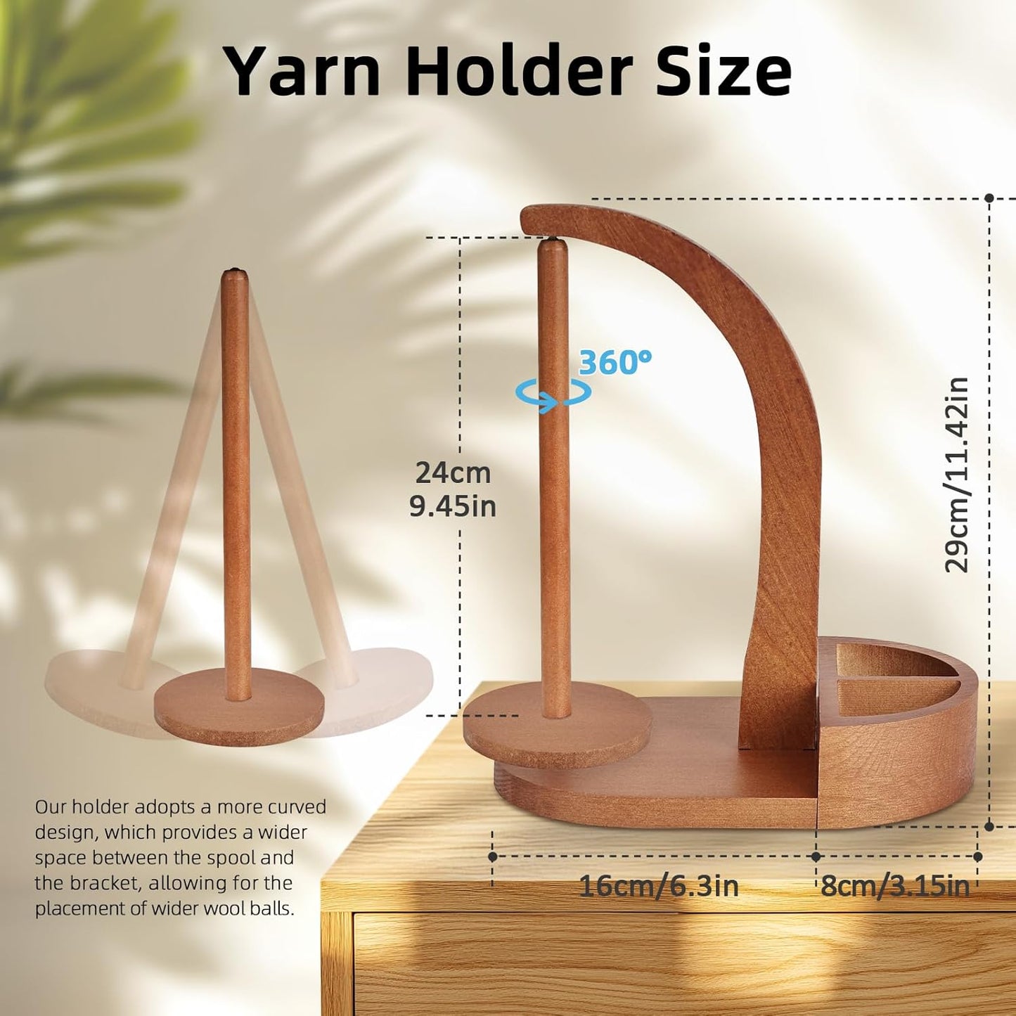 Product Name: Multifunctional Wooden Yarn Holder with 360° Rotating Spindle