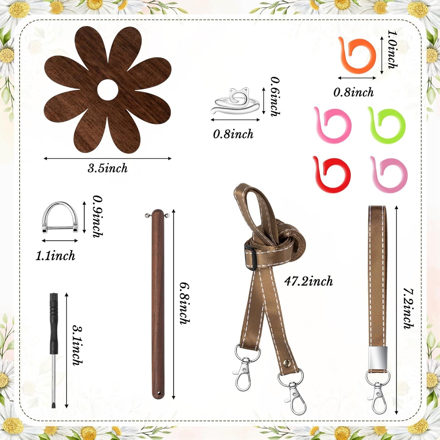 DIY Crochet Bag Accessories Kit – Includes Leather Strap, Buckles, Flower Decoration, Stitch Markers & Installation Tools – Knitting Purse Making Kit